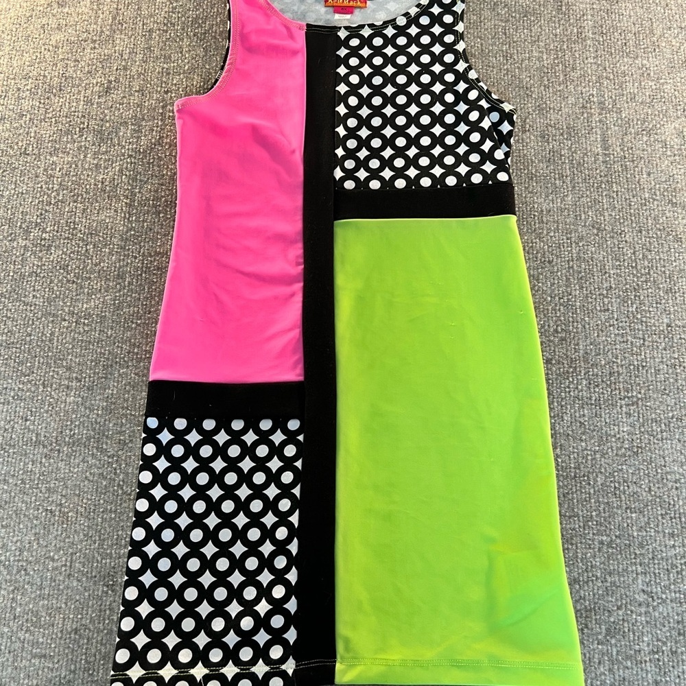 Kate Mack Pink and Green Geometric Kids Dress